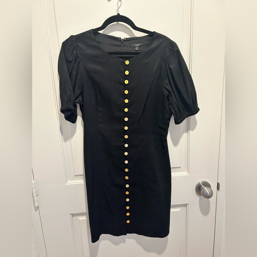 NWT JCrew puff sleeve dress with gold button detail